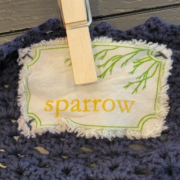 ANTHROPOLOGIE SPARROW SZ S Blue & Ivory Striped Cardigan Sweater Crochet Trim - Picture 6 of 10